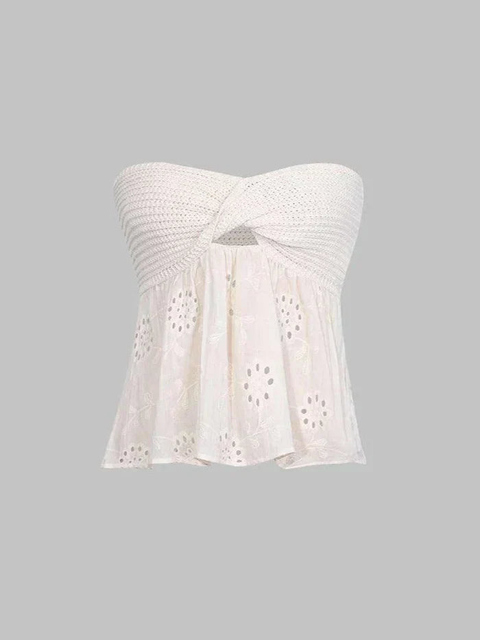 EYELET STRAPLESS TOP Y2K CUTE FASHION ESSENTIAL
