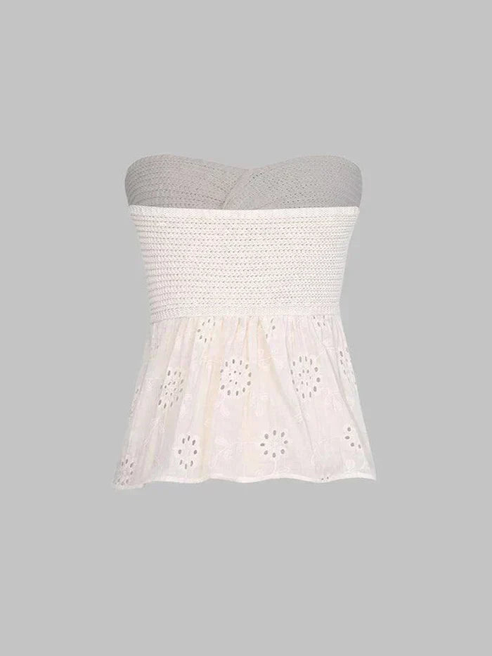 EYELET STRAPLESS TOP Y2K CUTE FASHION ESSENTIAL