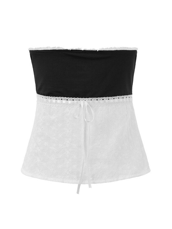 EYELET TUBE TOP COQUETTE CONTRAST BANDEAU CROP