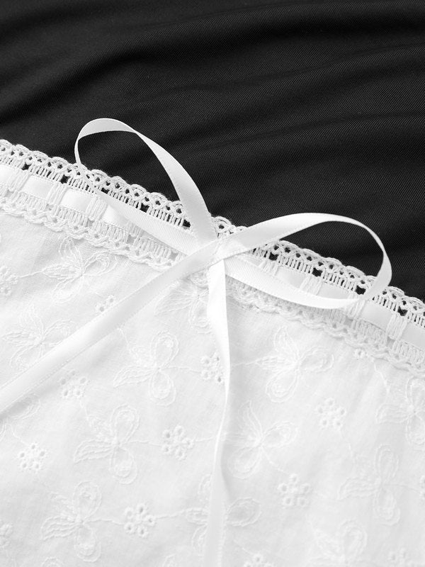 EYELET TUBE TOP COQUETTE CONTRAST BANDEAU CROP