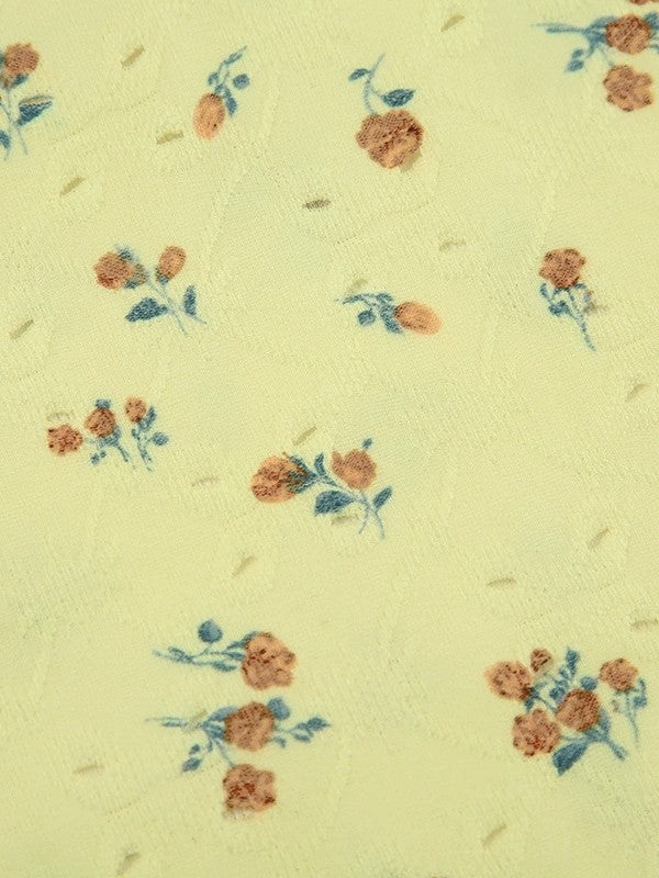 EYELET TUBE TOP IN YELLOW FLORAL WITH CUTE LACE CUTOUT DETAILS