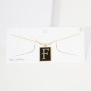 -F- Gold Dipped Enamel Rectangle Initial Monogram Pendant Necklace