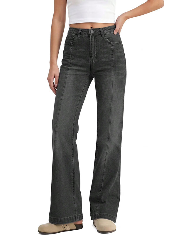 Women's Mid-High Waist Stretchy Flare Bell Bottoms Jeans