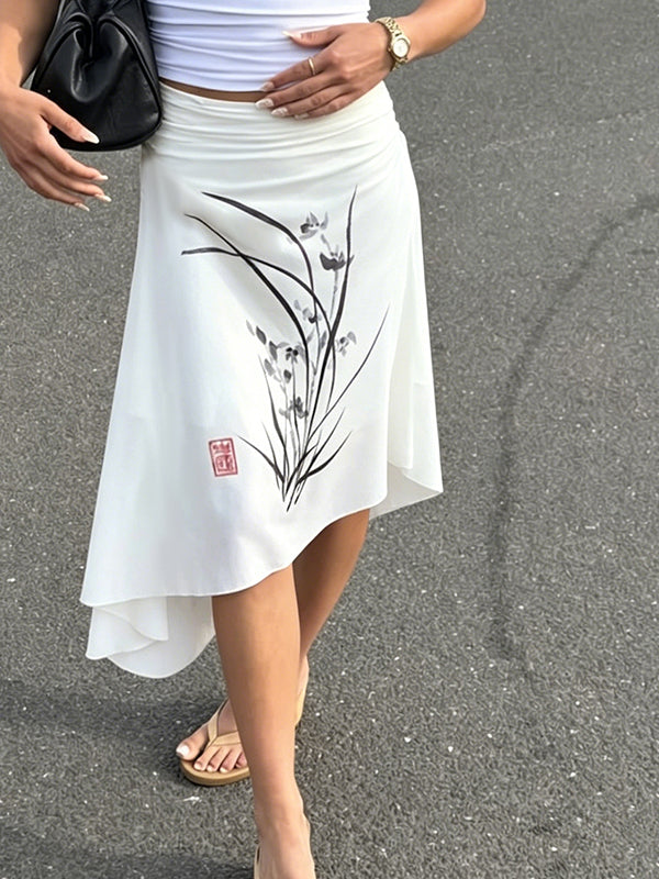 Floral-Print Tulle Maxi Skirt