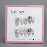 White Rhinestone Coffin Acrylic Cat Eye Nails