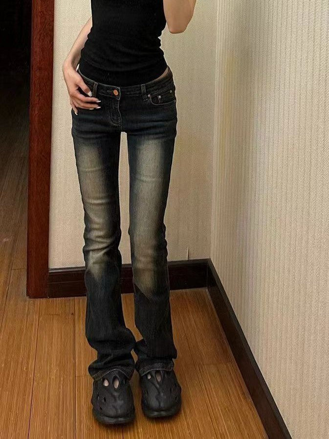 FADED DARK WASH JEANS Y2K SLIM FIT LOW CUT