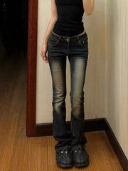 FADED DARK WASH JEANS Y2K SLIM FIT LOW CUT