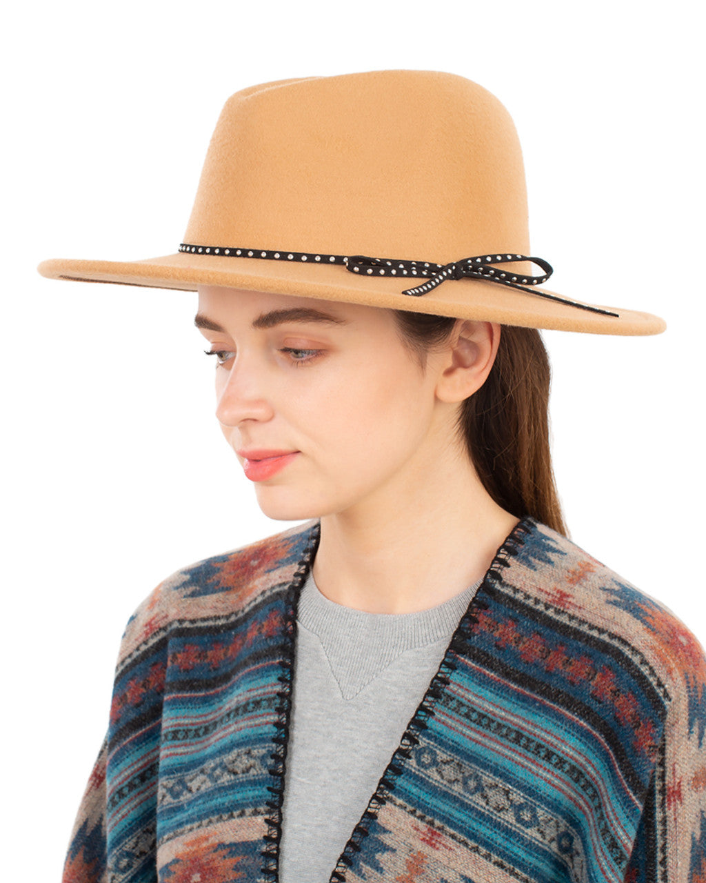 Fall Fabric Fedora Hat with Dots Ribbon Trim