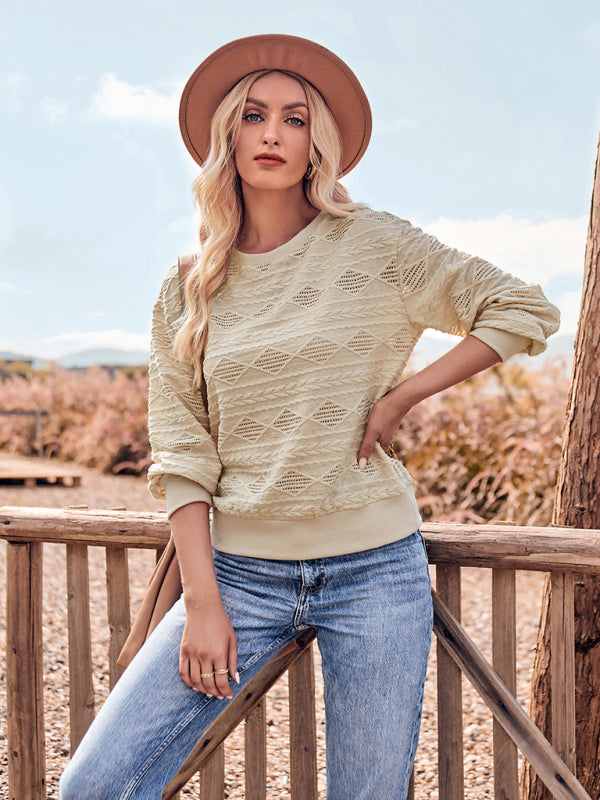 Fashion round neck slim fit long-sleeve knitted top - Cracker khaki / S