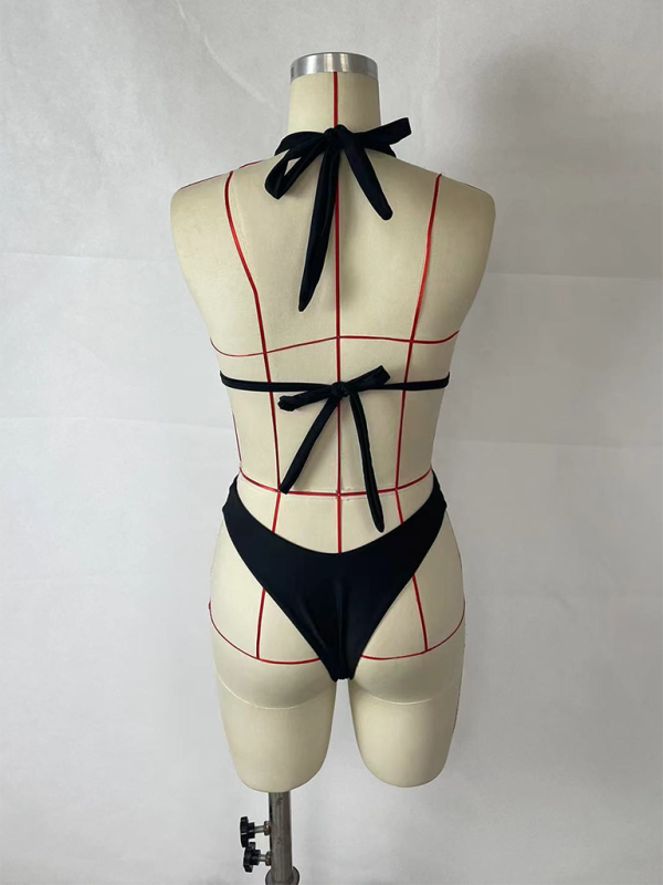 Fashion Sexy Two-Piece Vacation Women’s Solid Color Halter Neck Bikini Set