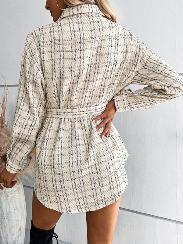 Fashion women’s long plaid shirt jacket