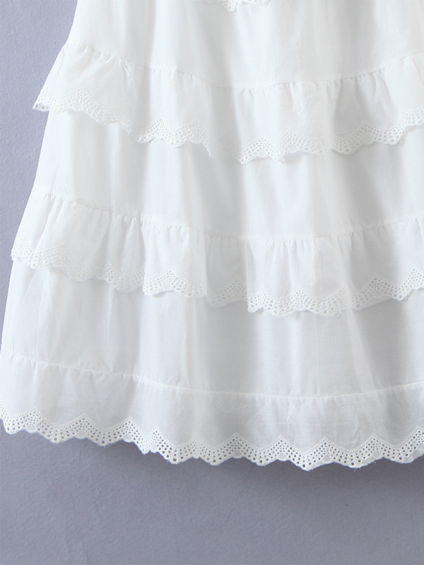 Fashion women’s multi-layer lace splicing cake skirt elegant short suspender dress - White / FREESIZE