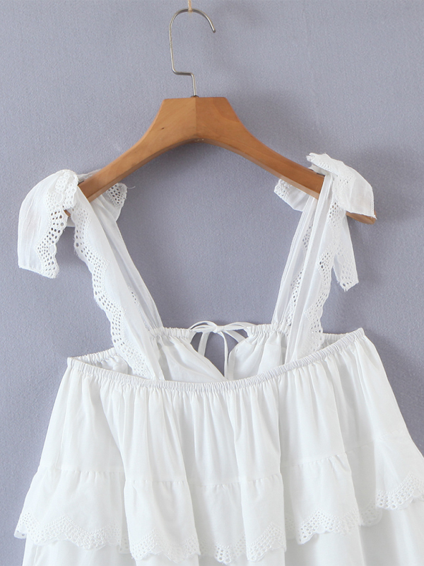 Fashion women’s multi-layer lace splicing cake skirt elegant short suspender dress - White / FREESIZE