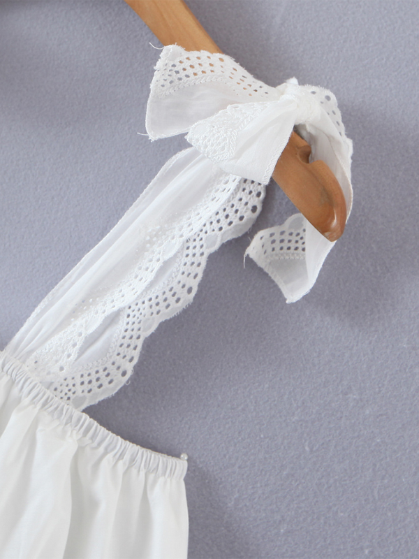 Fashion women’s multi-layer lace splicing cake skirt elegant short suspender dress - White / FREESIZE