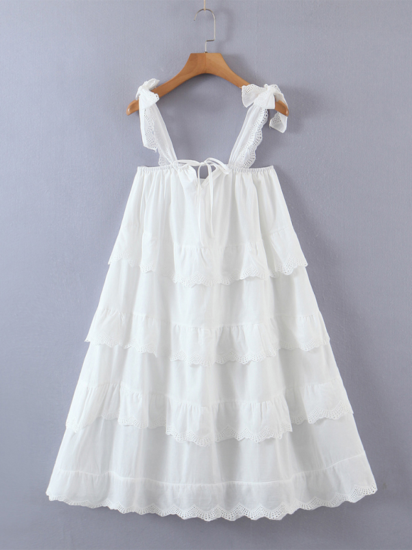 Fashion women’s multi-layer lace splicing cake skirt elegant short suspender dress - White / FREESIZE