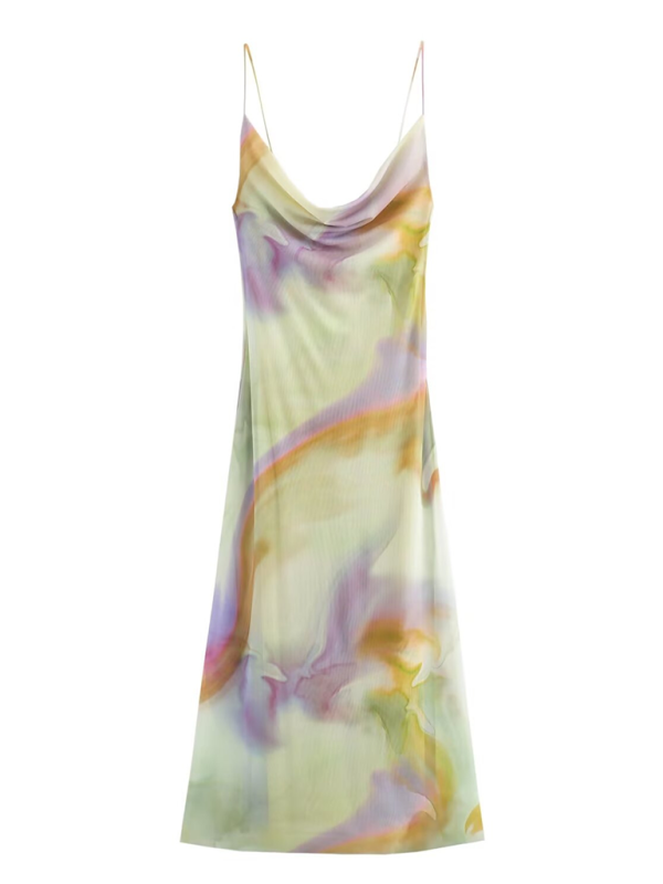 Fashionable and elegant animal print sexy backless suspender dress - Pale green / XS