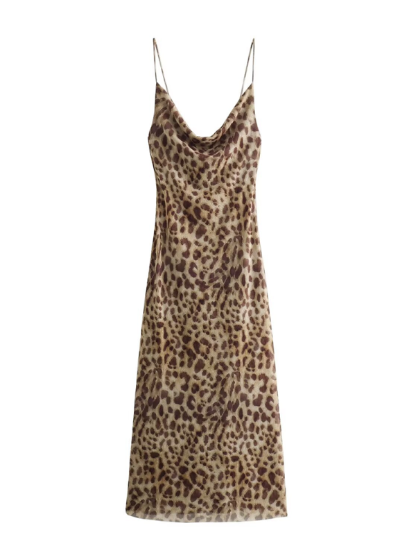 Fashionable and elegant animal print sexy backless suspender dress - Leopard / XS