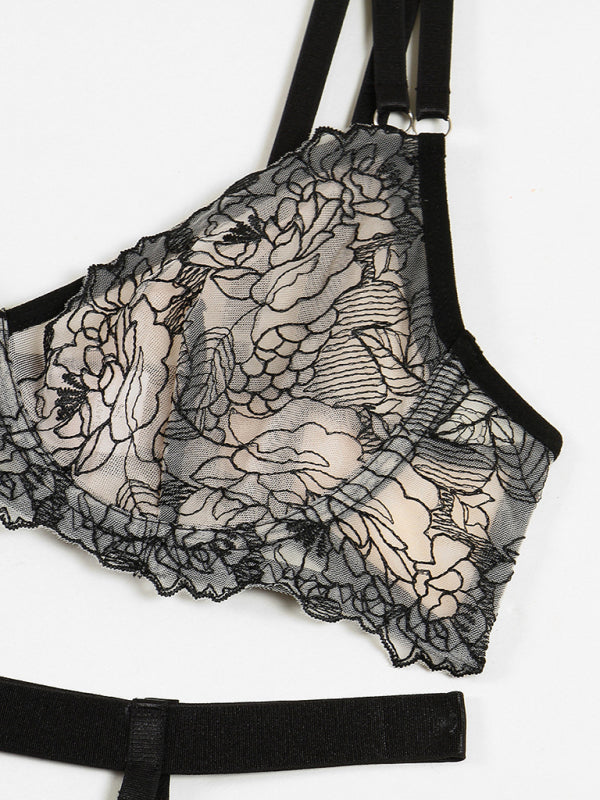 Fashionable embroidered mesh and see-through five-piece set
