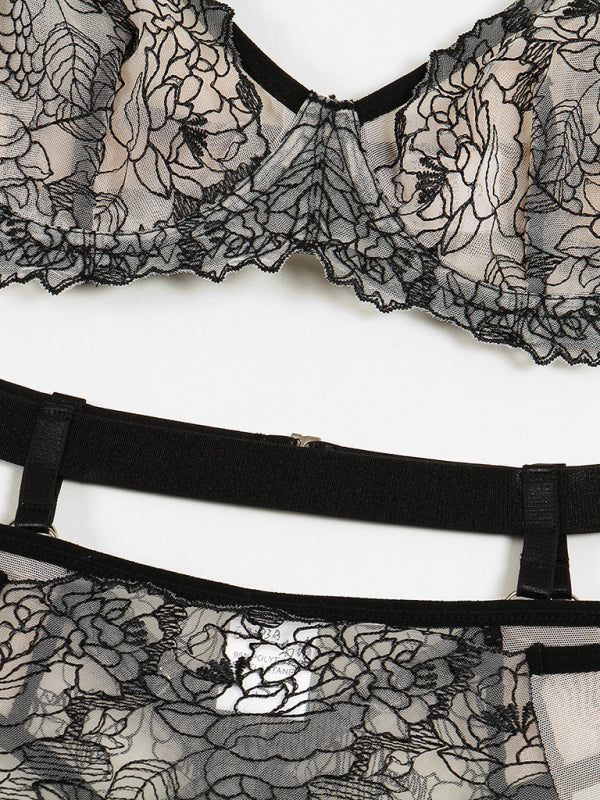 Fashionable embroidered mesh and see-through five-piece set