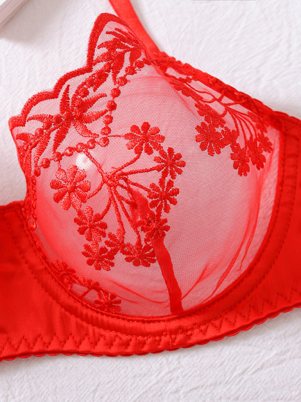 Fashionable embroidery patchwork sexy body-shaping lingerie four-piece set