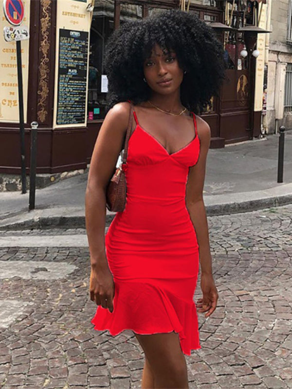 Fashionable sexy age-reducing skirt foreign style slimming bm suspenders women’s clothing - Red / S