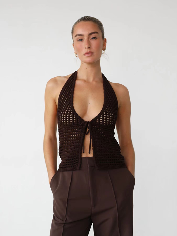 Fashionable sexy and comfortable hole-punch cardigan with open back