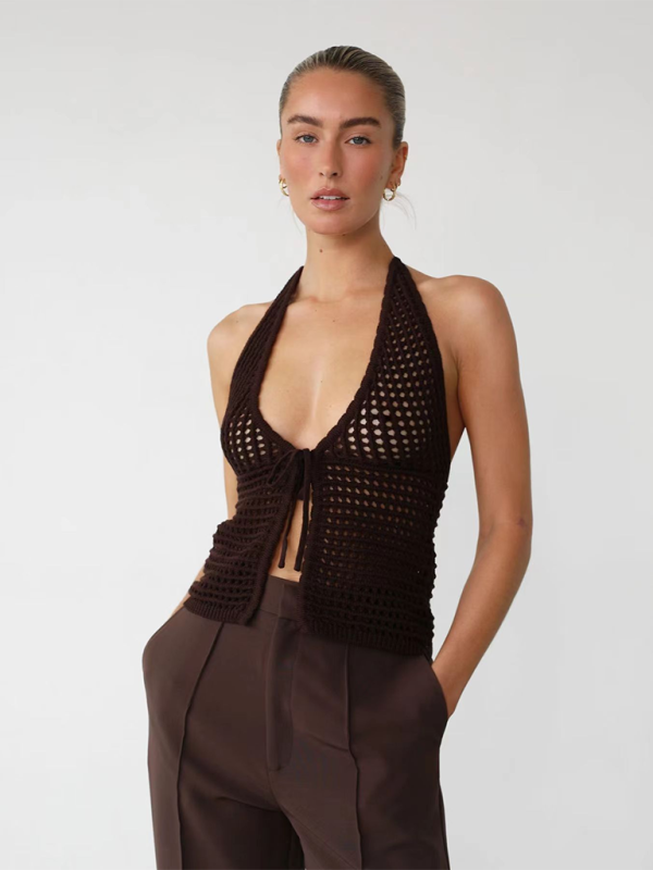 Fashionable sexy and comfortable hole-punch cardigan with open back