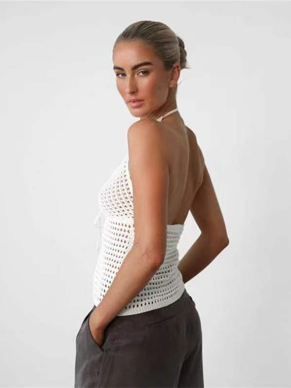 Fashionable sexy and comfortable hole-punch cardigan with open back