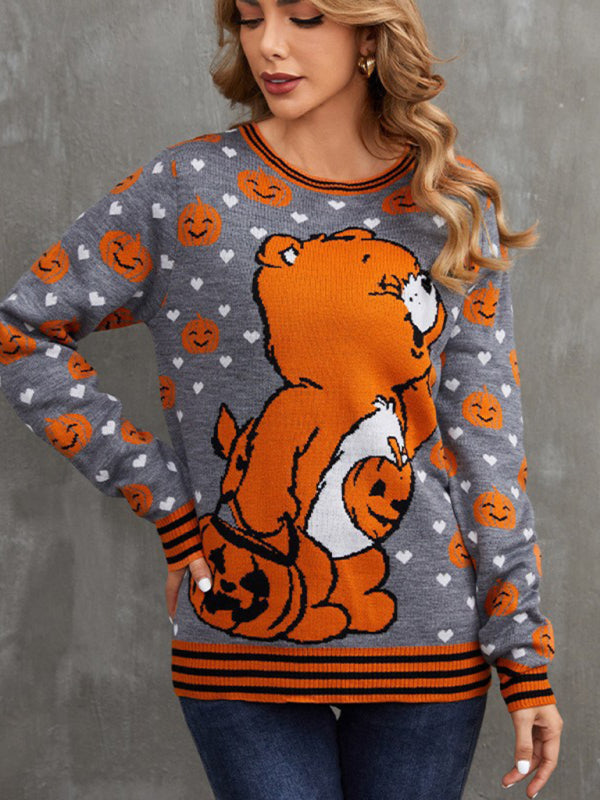 Fashionable Women’s Halloween Jacquard Cartoon Casual Women’s Sweater