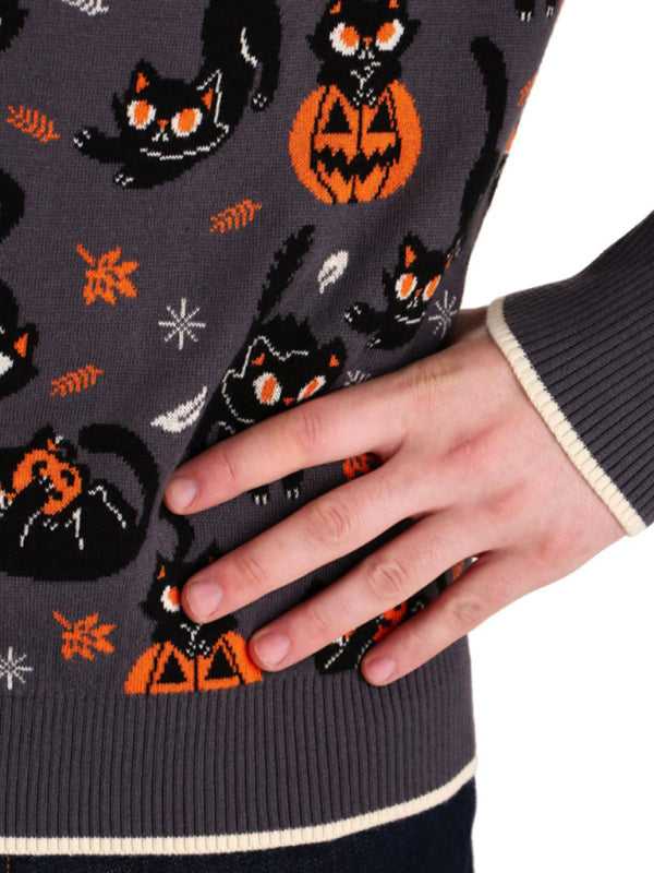 Fashionable Women’s Jacquard Sweater Halloween Loose Round Neck Pullover Women’s Sweater