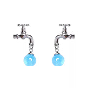 FAUCET EARRINGS: BLUE BEADS AND WATER DROPLETS