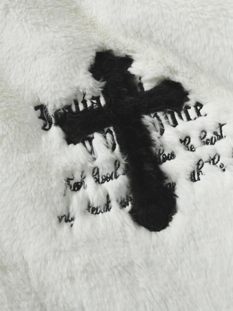 FAUX FUR JACKET WITH WHITE CROSS FOR WINTER ADVENTURES AND EVERYDAY WEAR