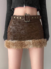 FAUX-FUR-TRIMMED MINISKIRT - SLIM FIT HIP POP STYLE
