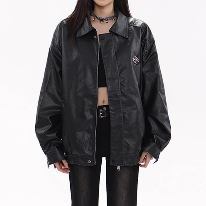 FAUX LEATHER JACKET STEEL STAR OVERSIZED