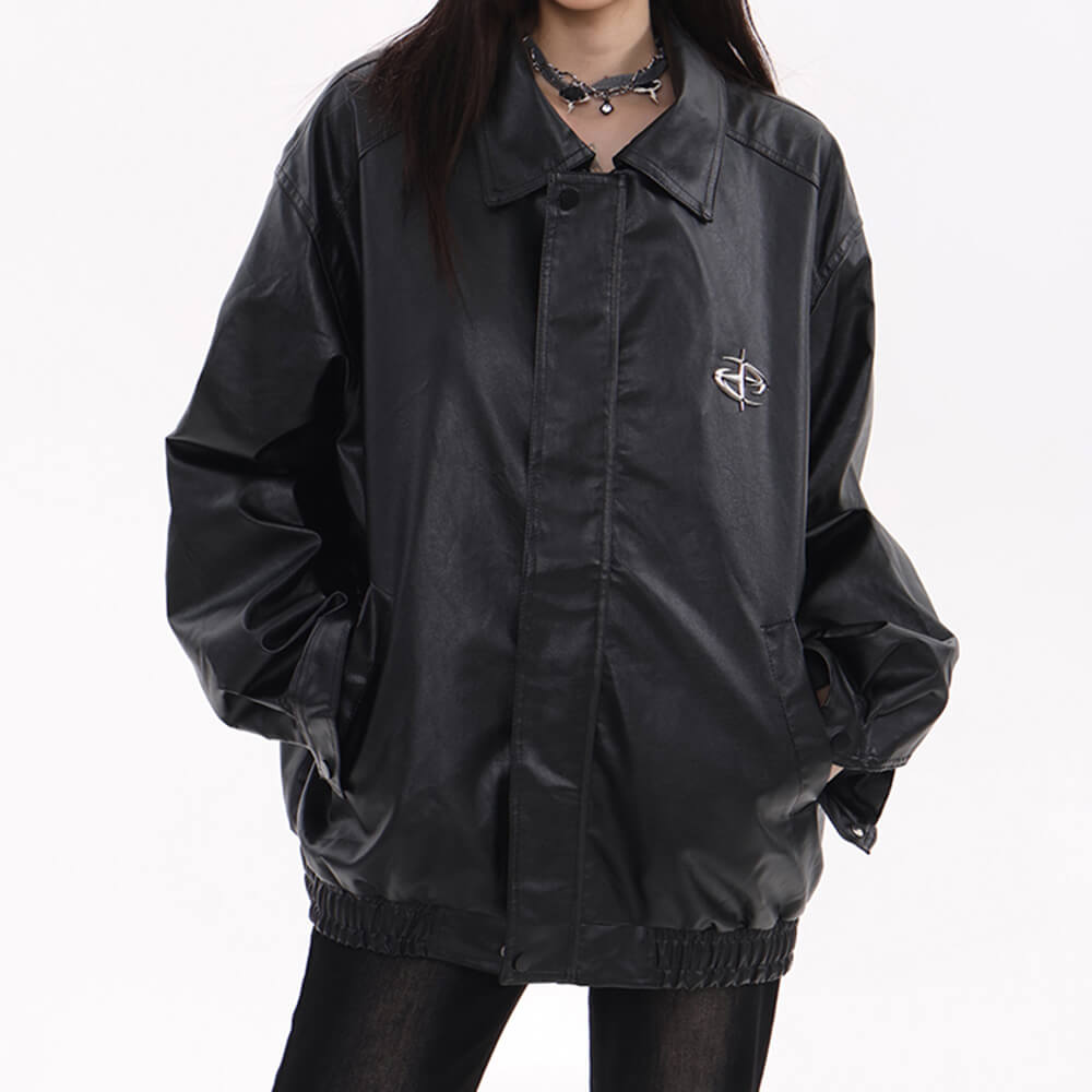 FAUX LEATHER JACKET STEEL STAR OVERSIZED