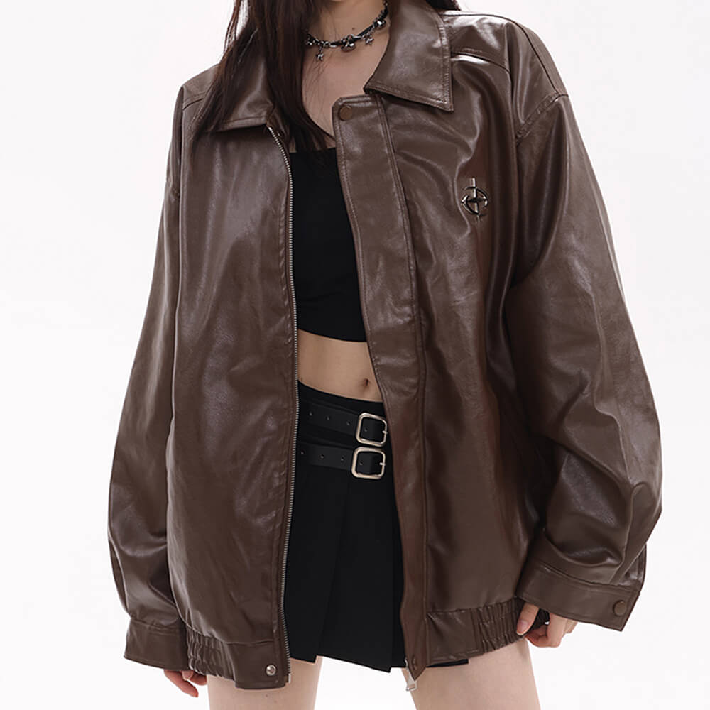 FAUX LEATHER JACKET STEEL STAR OVERSIZED