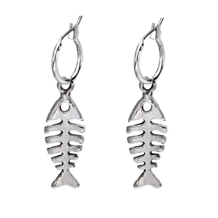 FISH BONE EARRINGS SILVER ZINC ALLOY ALTERNATIVE FASHION
