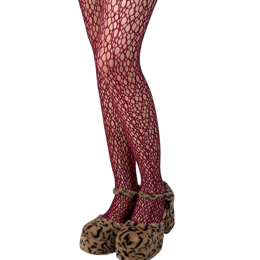 FISHNET STOCKINGS BURGUNDY DIVA AESTHETIC MESH TIGHTS FREE SIZE