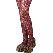 FISHNET STOCKINGS BURGUNDY DIVA AESTHETIC MESH TIGHTS FREE SIZE