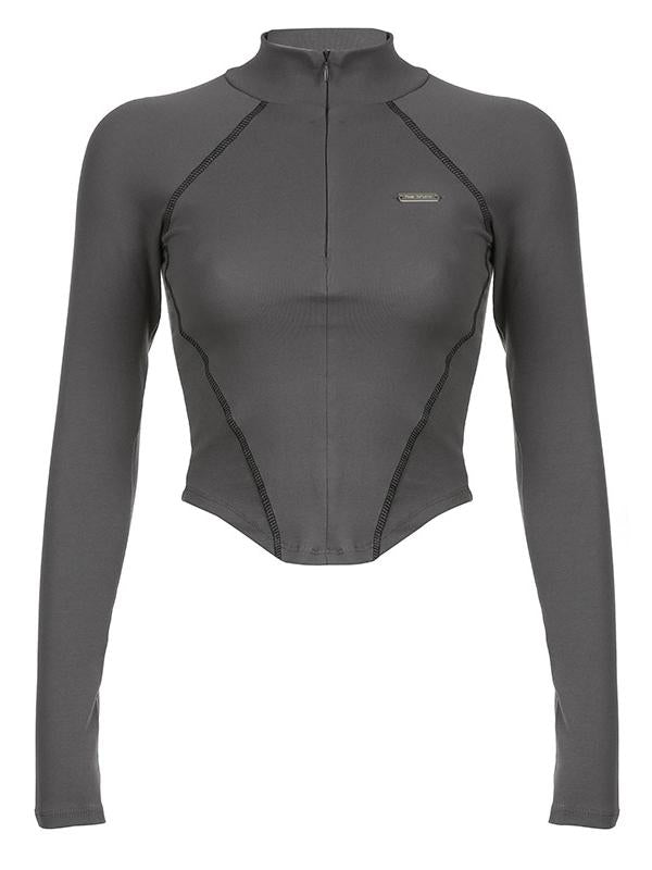 FITTED LONG SLEEVE TOP WITH INTRICATE SEAM DETAILS FOR CYBERPUNK STYLE