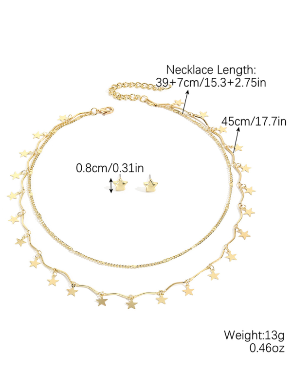 Five-pointed star stacked zircon metal necklace multi-layer necklace new style - Pattern6 / FREESIZE