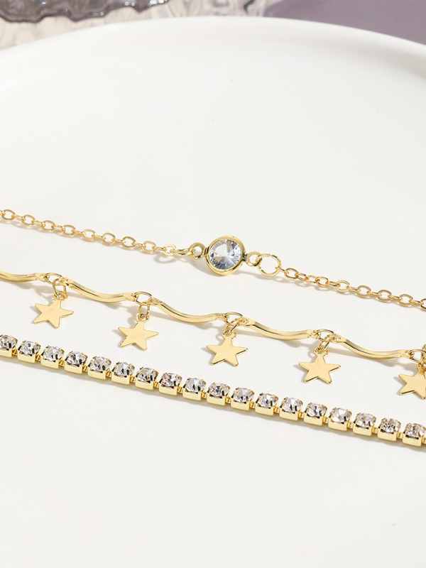 Five-pointed star stacked zircon metal necklace multi-layer necklace new style