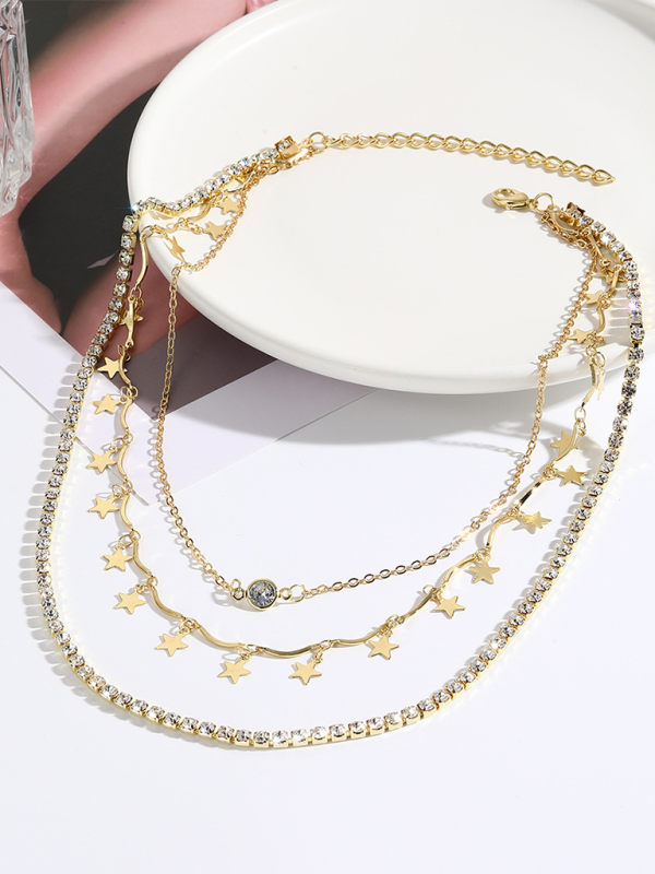 Five-pointed star stacked zircon metal necklace multi-layer necklace new style - Pattern1 / FREESIZE