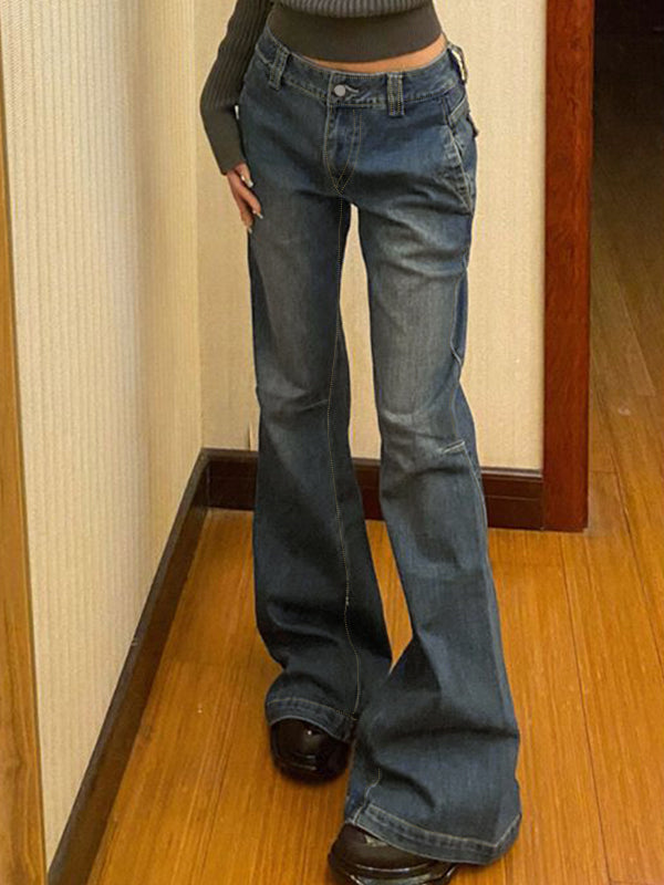 FLARED LOW WAIST JEANS - RIPPED FLARED LOW DESIGN IN BLUE