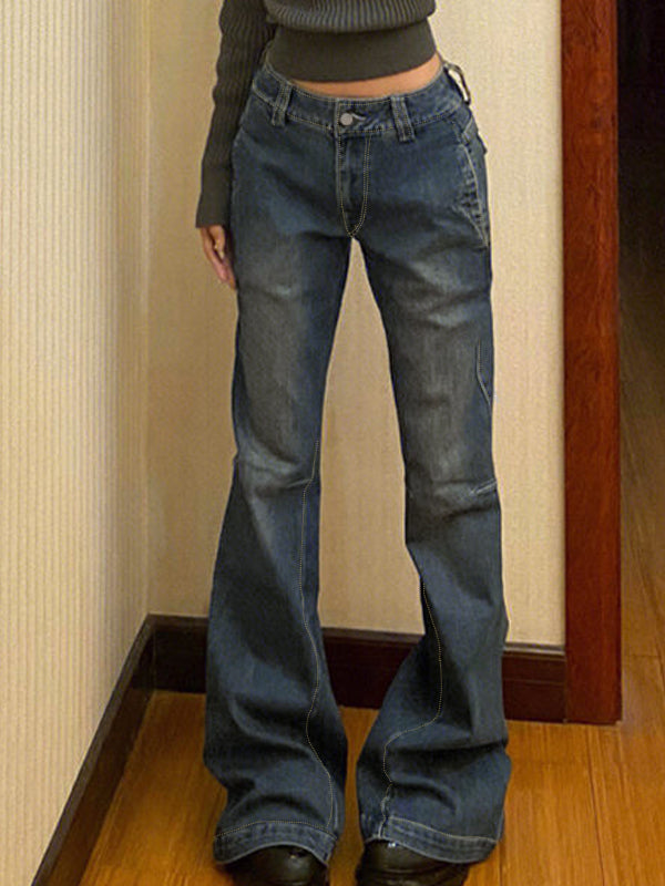 FLARED LOW WAIST JEANS - RIPPED FLARED LOW DESIGN IN BLUE