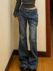 FLARED LOW WAIST JEANS - RIPPED FLARED LOW DESIGN IN BLUE