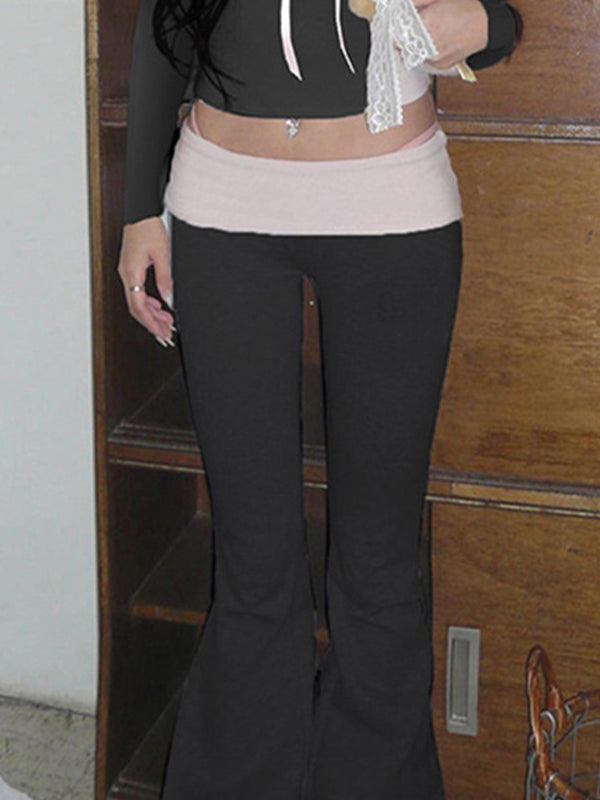 FLARED PANTS BLACK Y2K LOW WAIST CONTRAST DESIGN