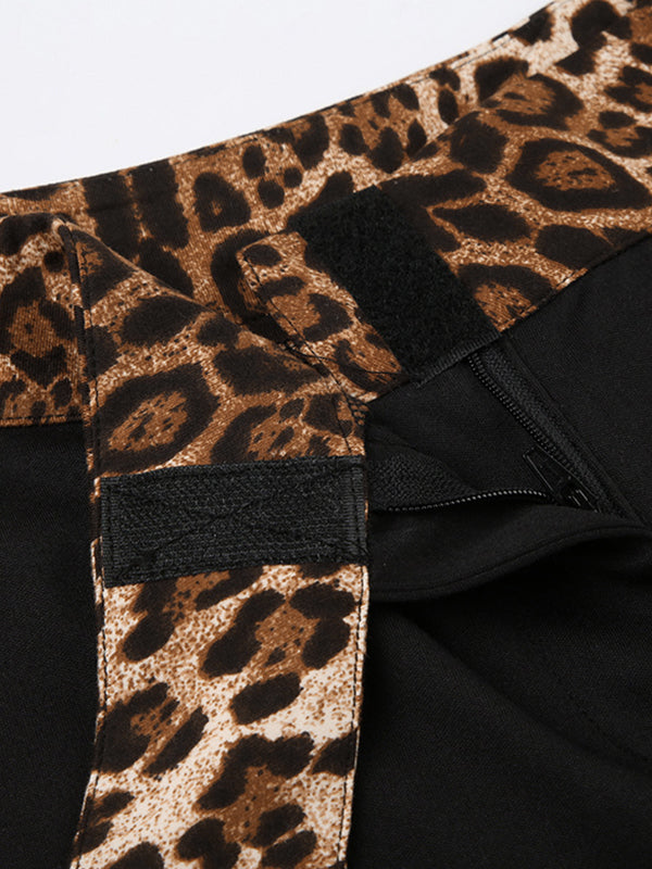 FLARED PANTS WITH LEOPARD PRINT WAISTBAND AND INSERT