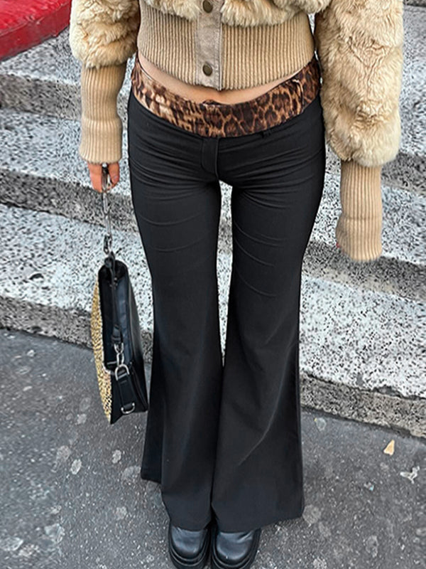 FLARED PANTS WITH LEOPARD PRINT WAISTBAND AND INSERT