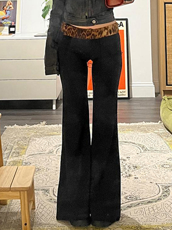 FLARED PANTS WITH LEOPARD PRINT WAISTBAND AND INSERT